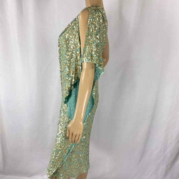 Badgley Mischka Aqua & Gold Sequin Occasion Dress - Picture 4 of 8